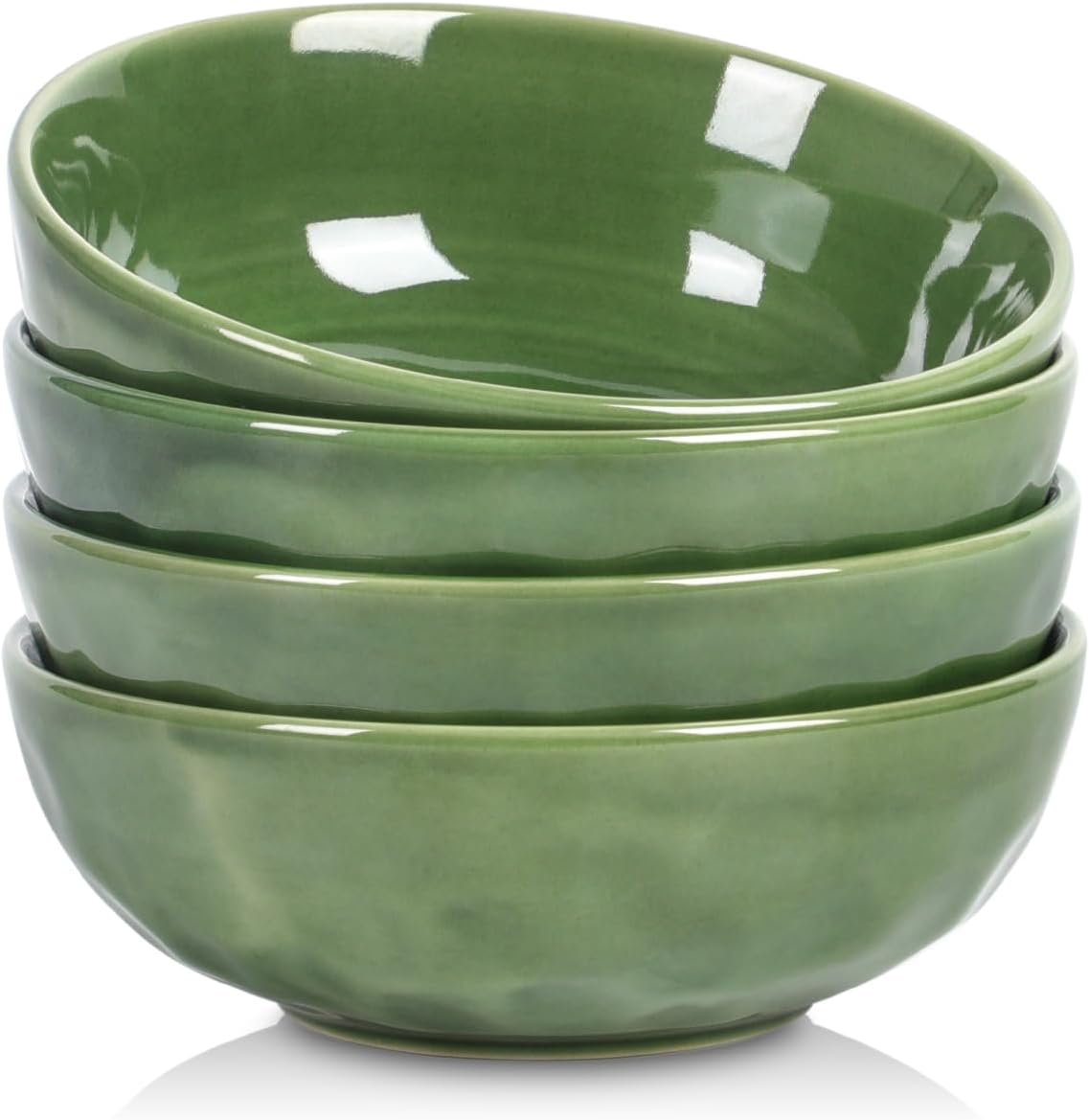 vicrays Ceramic Salad Bowls Set for Kitchen, Serving - 32 Ounce Soup Bowls, Pasta Bowls, Chip Resistant, Dishwasher Microwave Safe, Large, Fluted, stoneware, Set of 4 (Green)