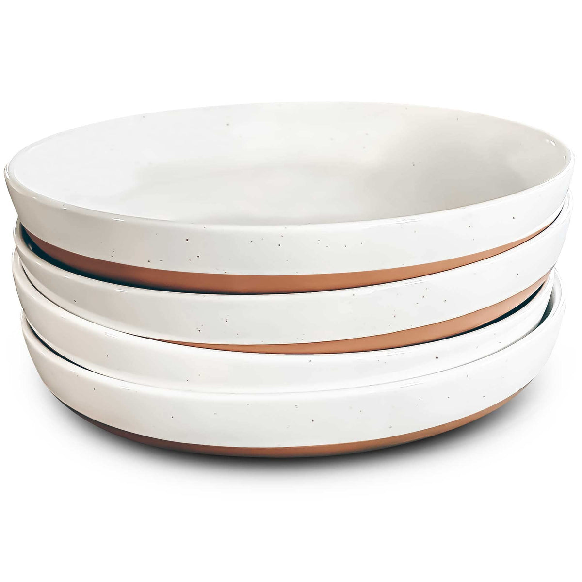 MORA Ceramic Flat Pasta Bowl Set of 4-35oz, Microwave Safe Plate with High Edge - Modern Porcelain Dinnerware for Kitchen and Eating, Large Wide Bowls/Plates for Serving Dinner, Salad, etc- Neutrals