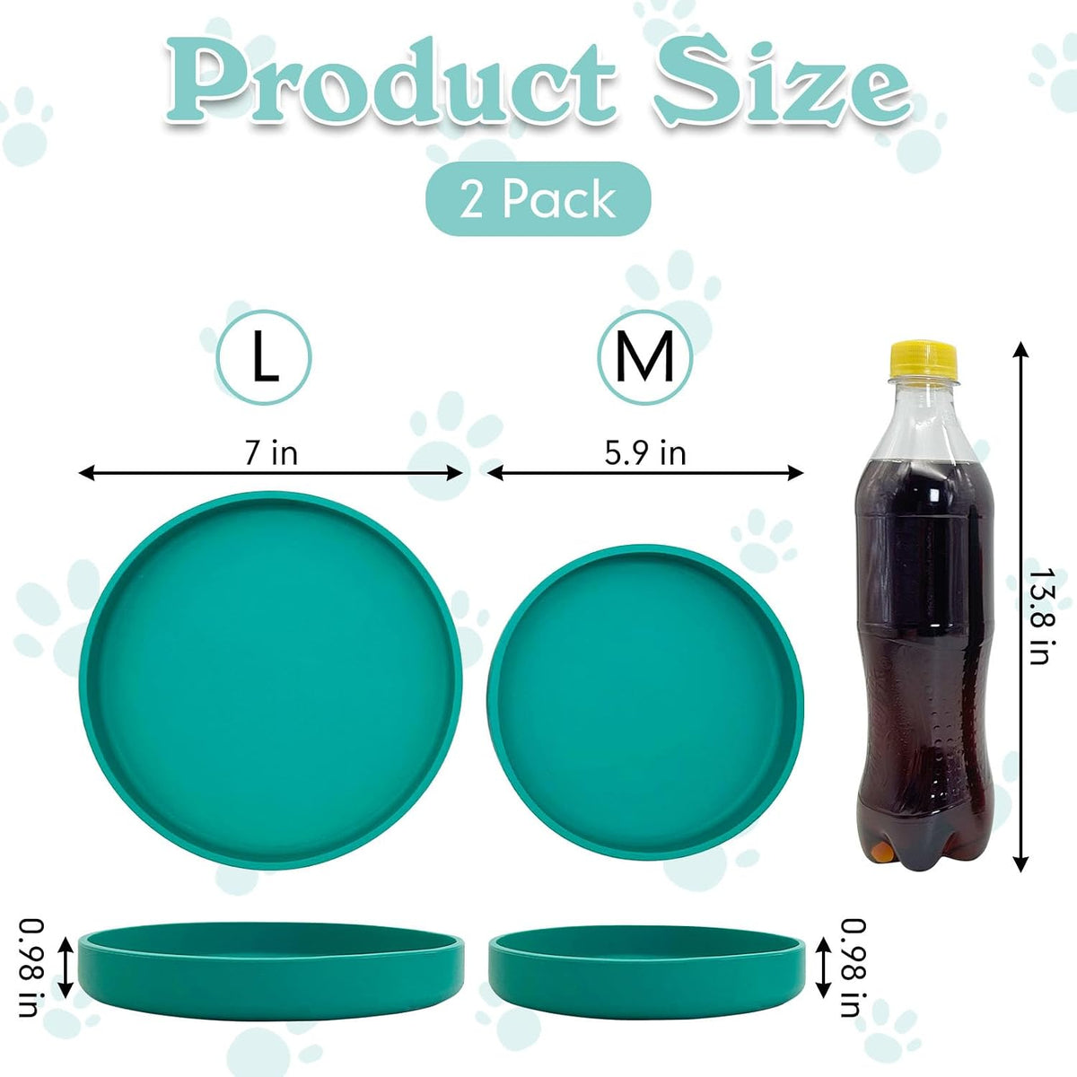 Silicone Cat Food Bowl Shallow Dishes 5.9in Wide Cats Bowls Set of 2 Kitty Plates Relief Whisker Fatigue Puppy Feeding Bowl for Dry Food and Wet Food Indoor (Round Green)