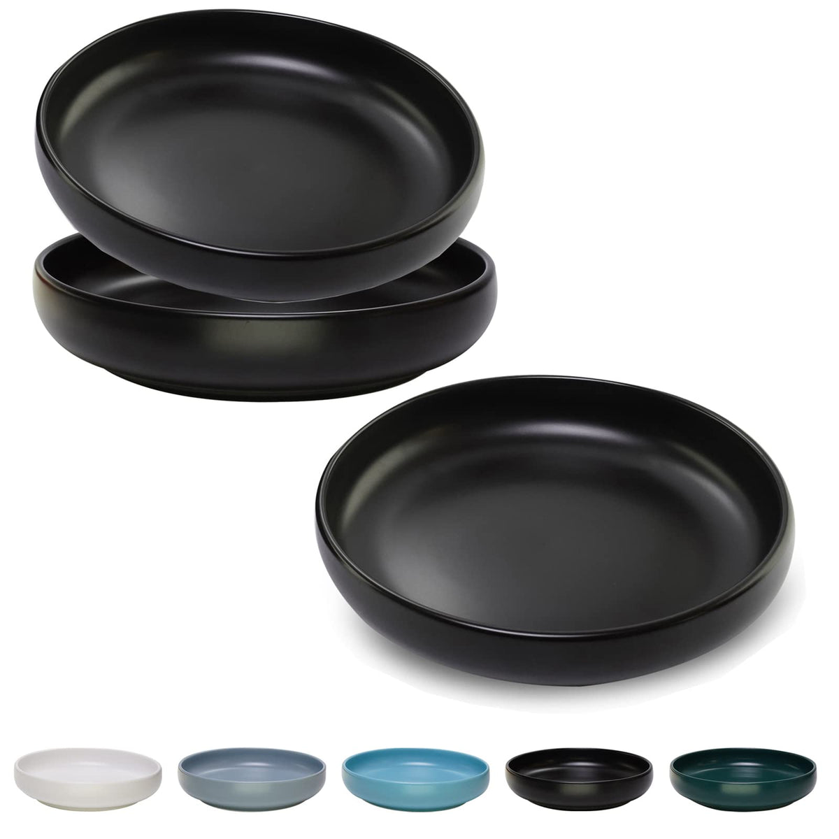 Ceramic Cat Bowls,Shallow Cat Dishes for Food and Water, 6 inch Matte Finish Wide Cat Food Bowl,Whisker Fatigue Free Pet Puppy Kitten Bowl Set of 3,Dishwasher Safe