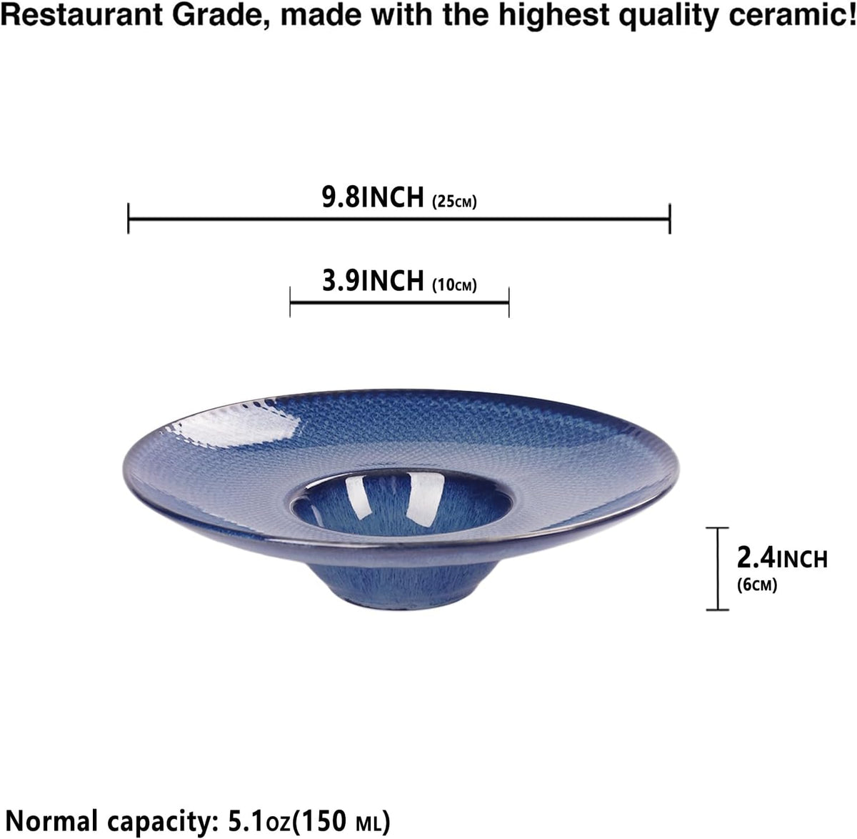 Soup Bowls, Soup Plates, 5.1 oz, Porcelain Pasta Bowl Set of 4, Wide edge Shallow Bowl Plates, Rimmed Bowls with Rim, Best choice for high-end restaurants and foodies,Royal blue 9.8 Inch