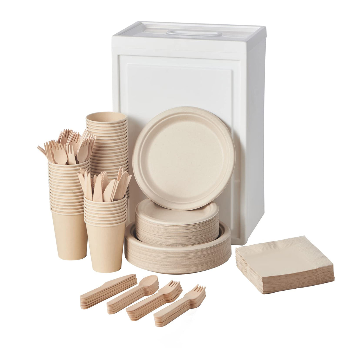 FULING 175 PCS Clear Party Supplies Disposable Dinnerware Set Plastic Plates and Paper Napkins Cups Silverware Serve 25 Sets for Birthday Bridal Shower Wedding Engagement Graduation Parties