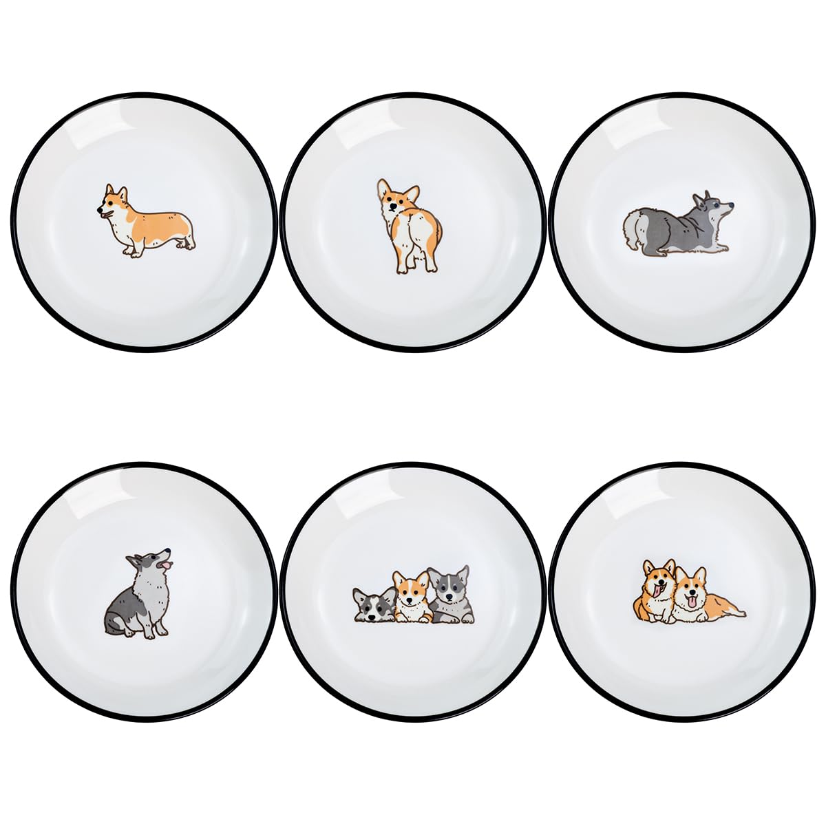 Funny Fidgety Chef Cat Pattern Ceramic Sauce Dishes, Seasoning Dishes, Sushi Soy Dipping Bowls, Appetizer Plates, Dessert Plates, Bird Feeding Bowls, Set of 6 - 5 Inch