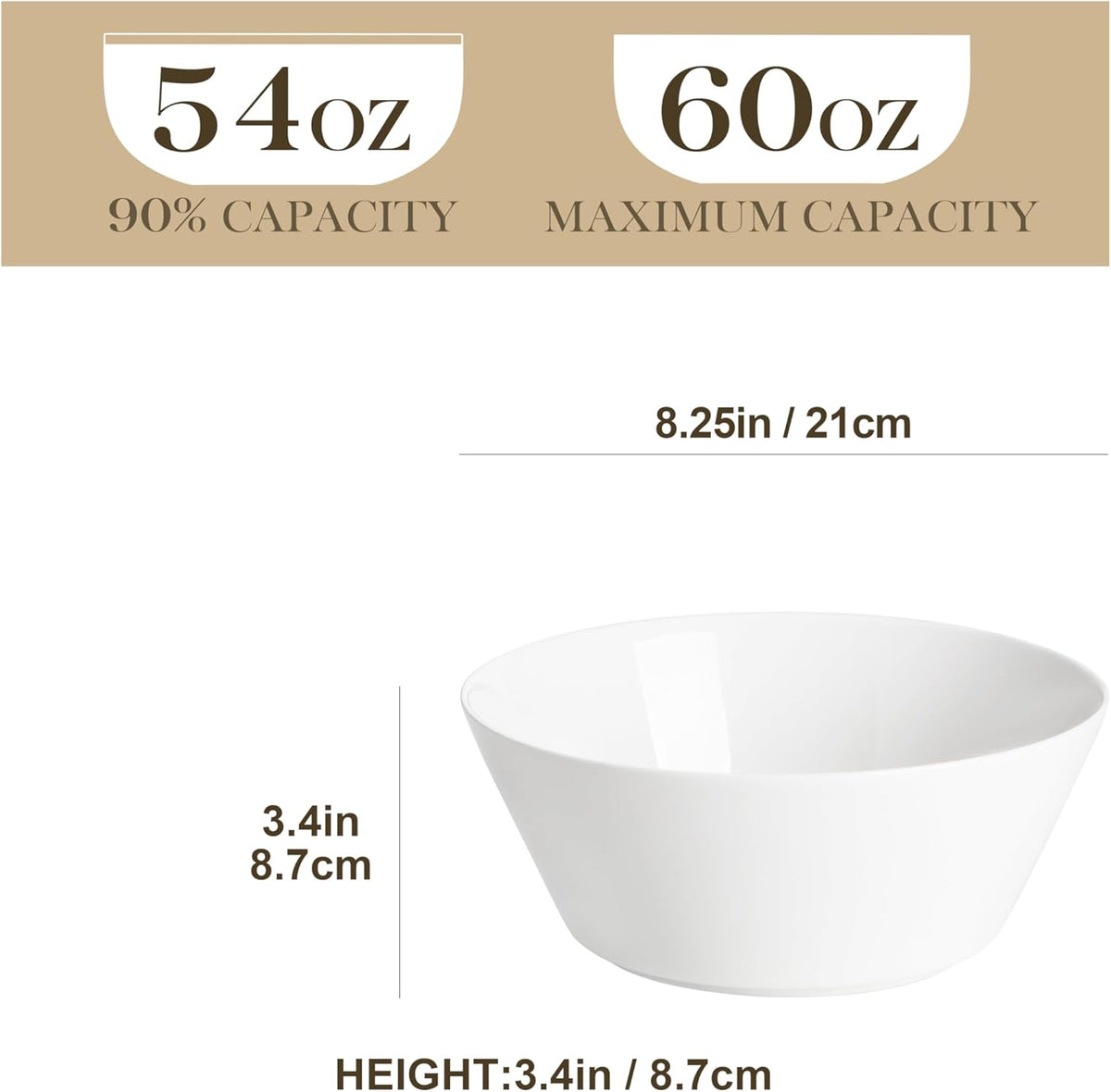 MALACASA 60 OZ Large Salad Soup Bowls Set of 4, White Ceramic Bowls