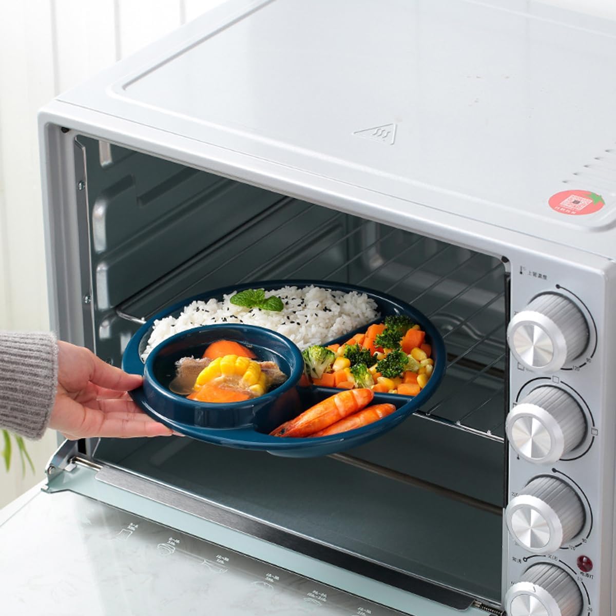 Unbreakable Divided Plates for Adults Portion Control Plates Set of 2 Dark Blue Round Plastic Dinner Plate 9 Inch for Camping Outdoor or Every Day Use