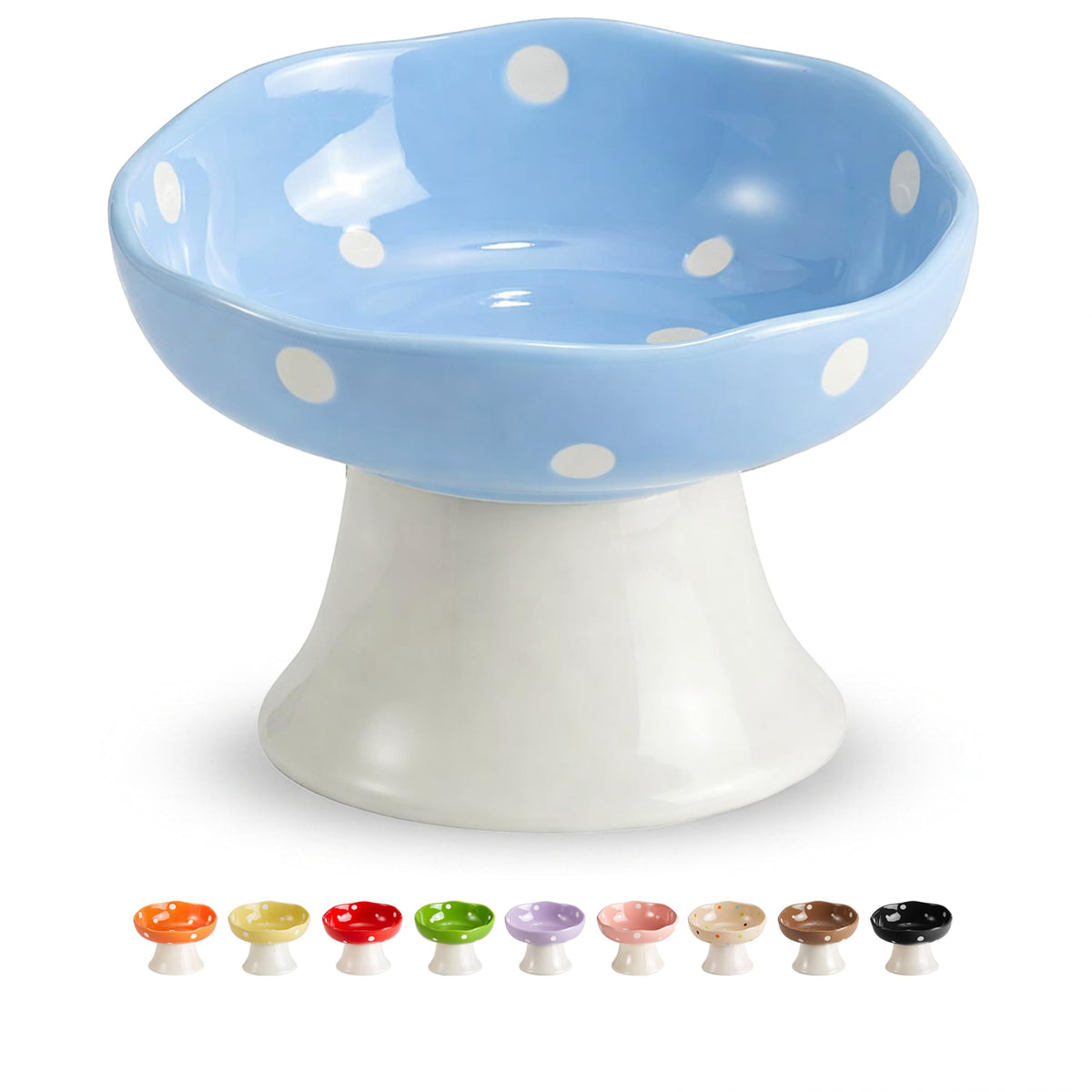 Pink Mushroom Cat Bowl, Elevated Ceramic Feeding Bowl