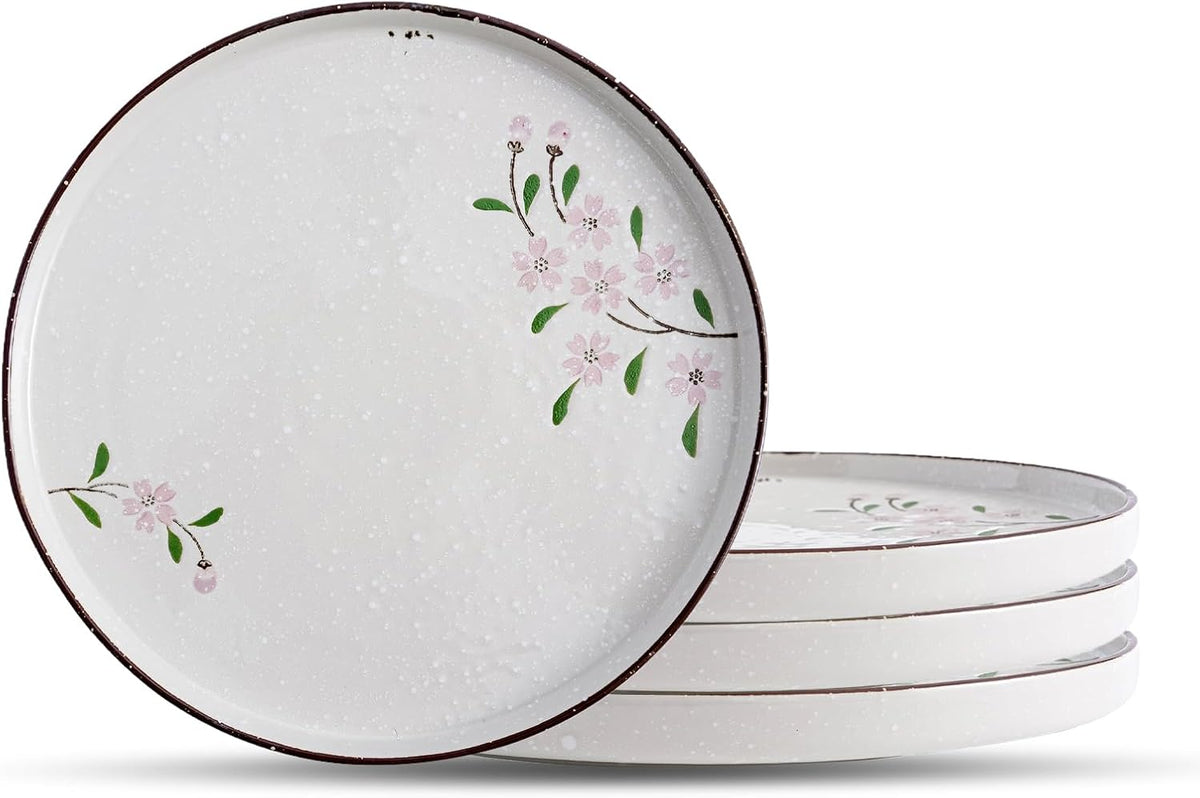 Dinner Plates Ceramic Plate Set - 12" Large Serving Plate Sets - Flat Round Big Porcelain Plates for Kitchen (4Pack, Pink Sakura)