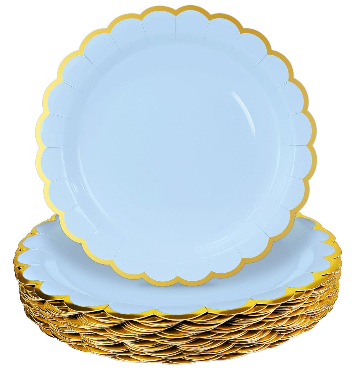 HEIPINIUYE 50 Pieces White Paper Plates with Gold Foil 7 Inch Disposable White Scalloped Dinner Plates for Wedding Baby Shower Birthday Party Dessert Plate