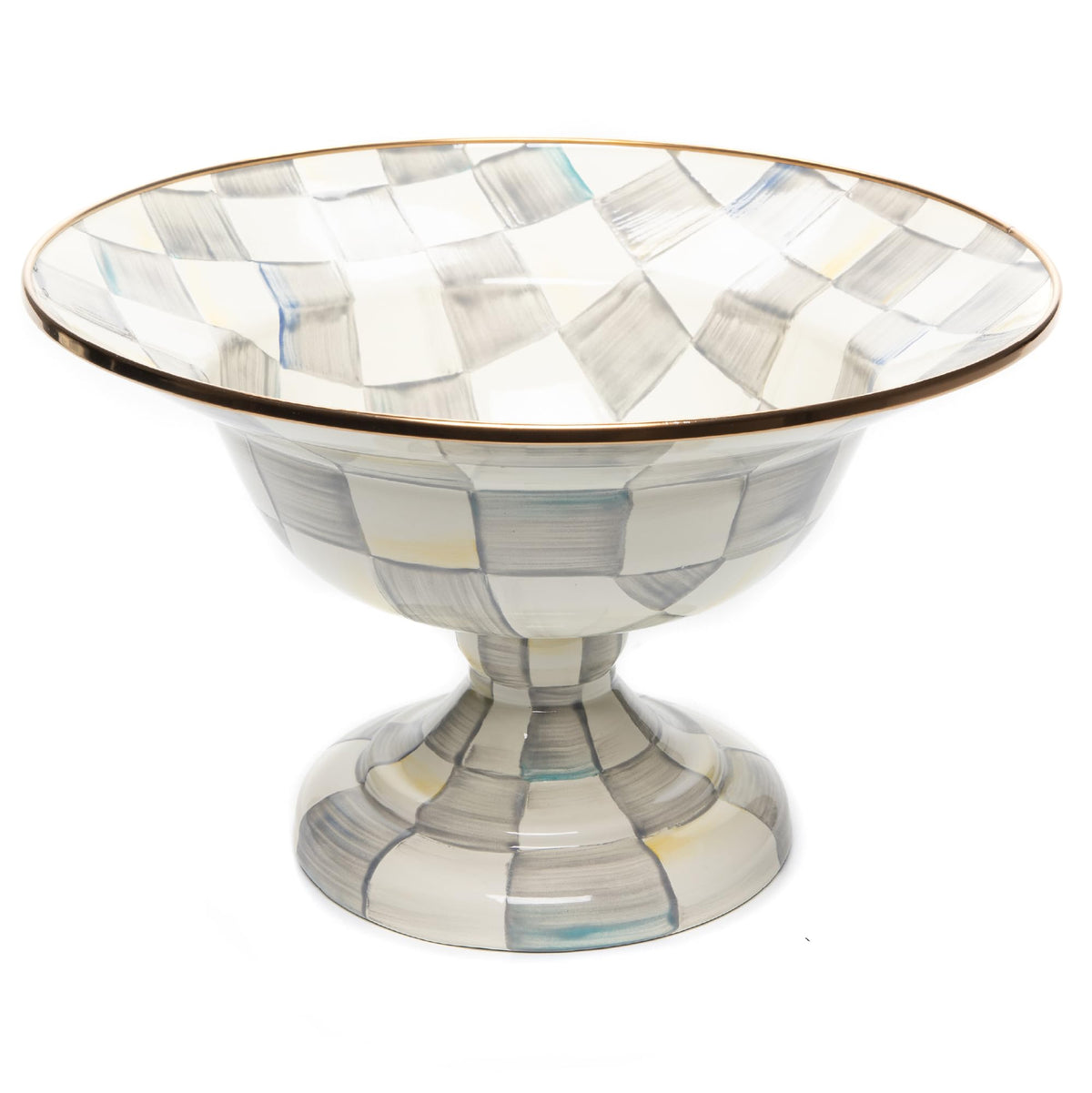 MACKENZIE-CHILDS Enamel Compote, Large, Brown-and-White Mocha Check