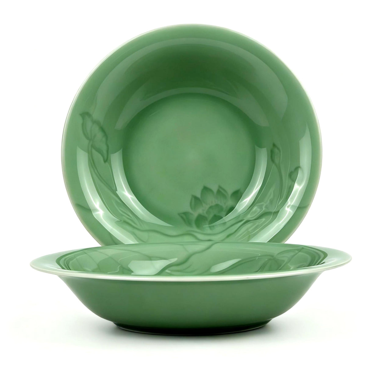 Deep Soup Plates Set of 2, 8.5" Longquan Celadon Ceramic Pasta Bowls