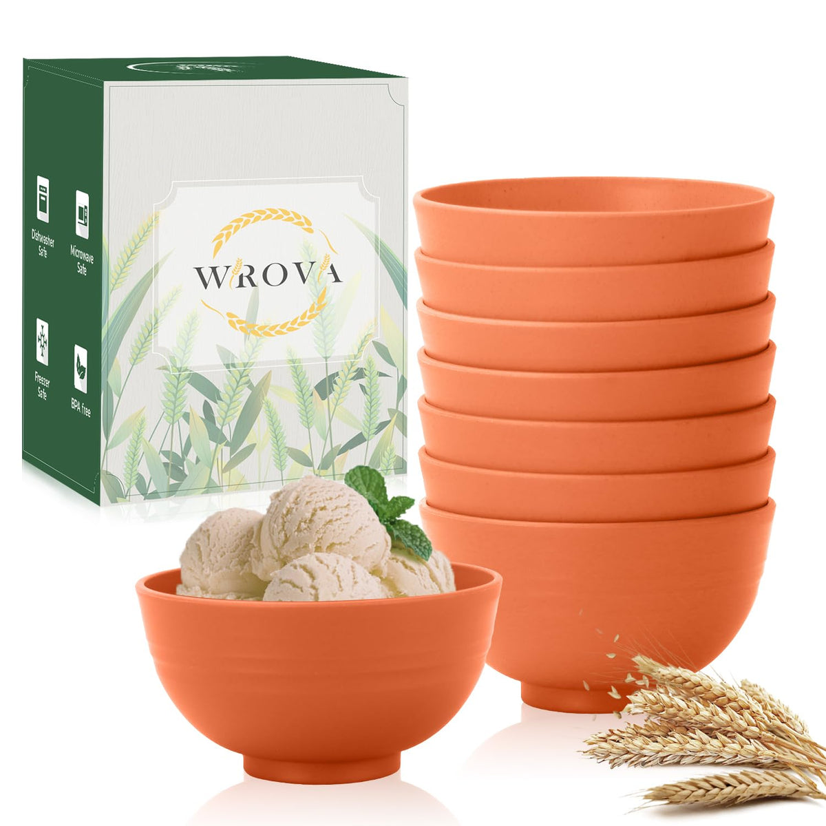 Wrova Wheat Straw Bowls Set 60 OZ Unbreakable Large Cereal Bowls Set of 6 Microwave and Dishwasher Safe Bowls Big Bowls for Camping and Picnic BPA Free Soup Bowl for Serving Oatmeal and Salad. Black