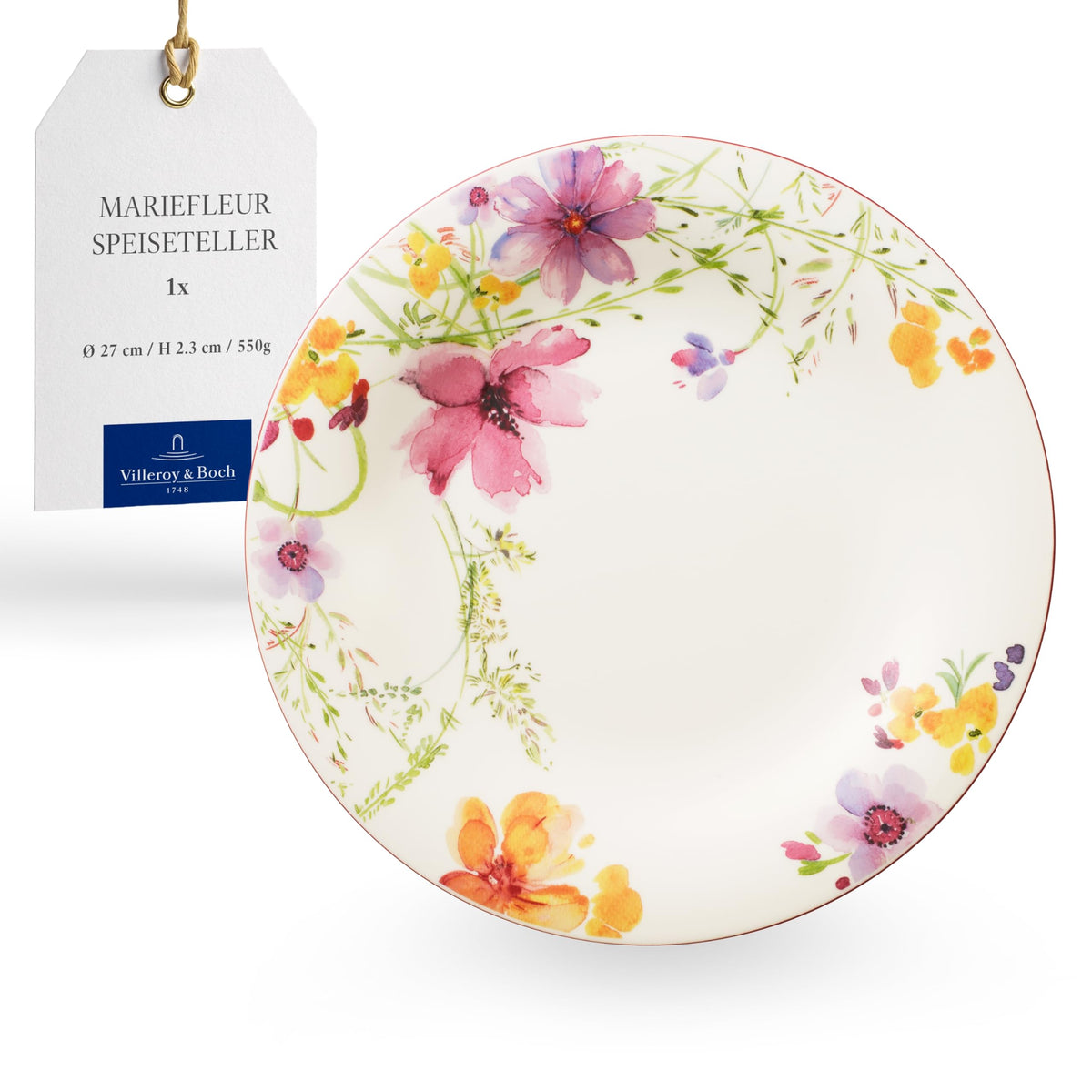 Villeroy & Boch Mariefleur Basic Rim Soup, 9 in, Premium Porcelain, White/Multicolored