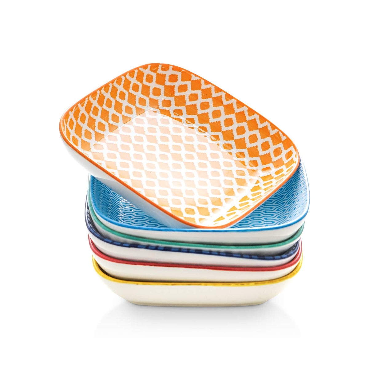 Selamica Porcelain 8-inch Square Dinner Plates, Pasta Salad Bowls, Set of 6, White