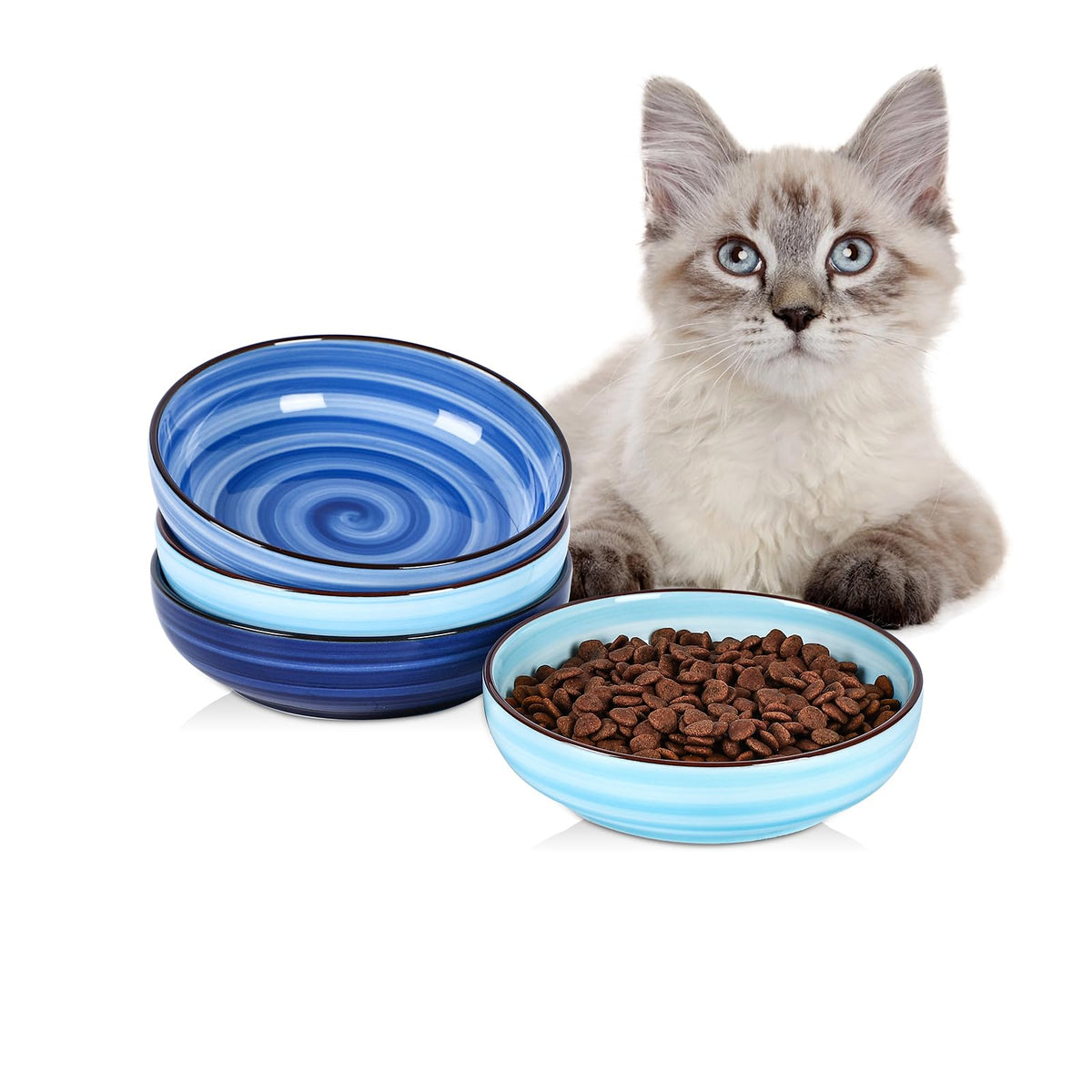 Selamica Ceramic Cat Bowls Set of 6, 5.6 Inch Cat Food Bowl, Gradient Blue