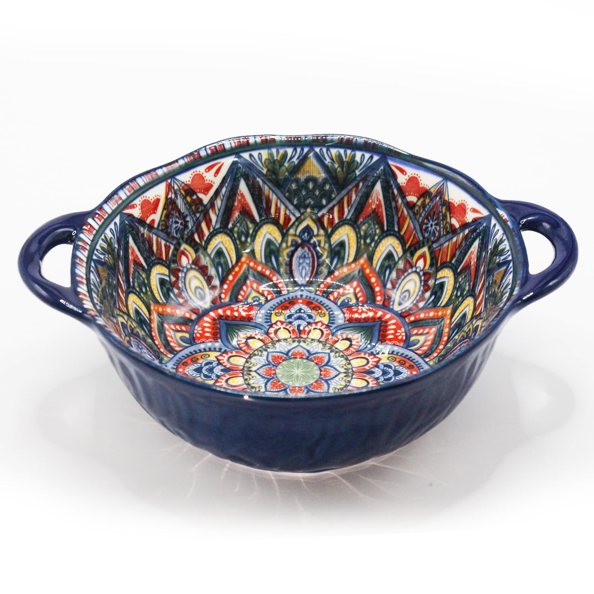 Bohemia Large Bowls with Handle, 40 oz Ceramic Soup Bowl for Salad, Pasta, Cereal,Fruit, Udon, Microwave & Dishwasher Safe (Orange)