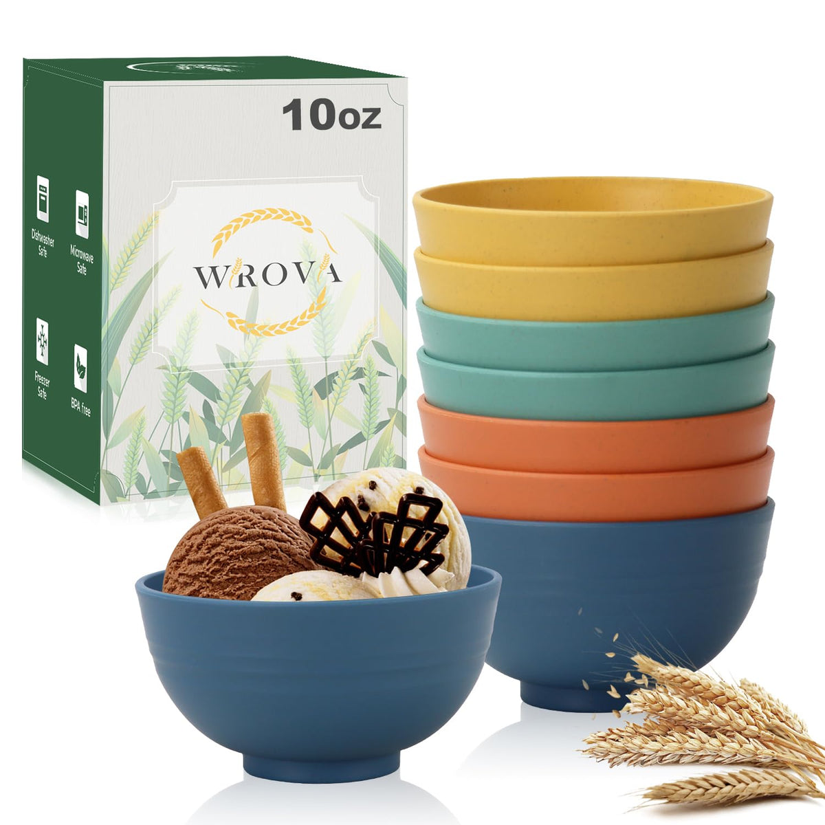 Wrova Wheat Straw Bowls Set 60 OZ Unbreakable Large Cereal Bowls Set of 6 Microwave and Dishwasher Safe Bowls Big Bowls for Camping and Picnic BPA Free Soup Bowl for Serving Oatmeal and Salad. Black