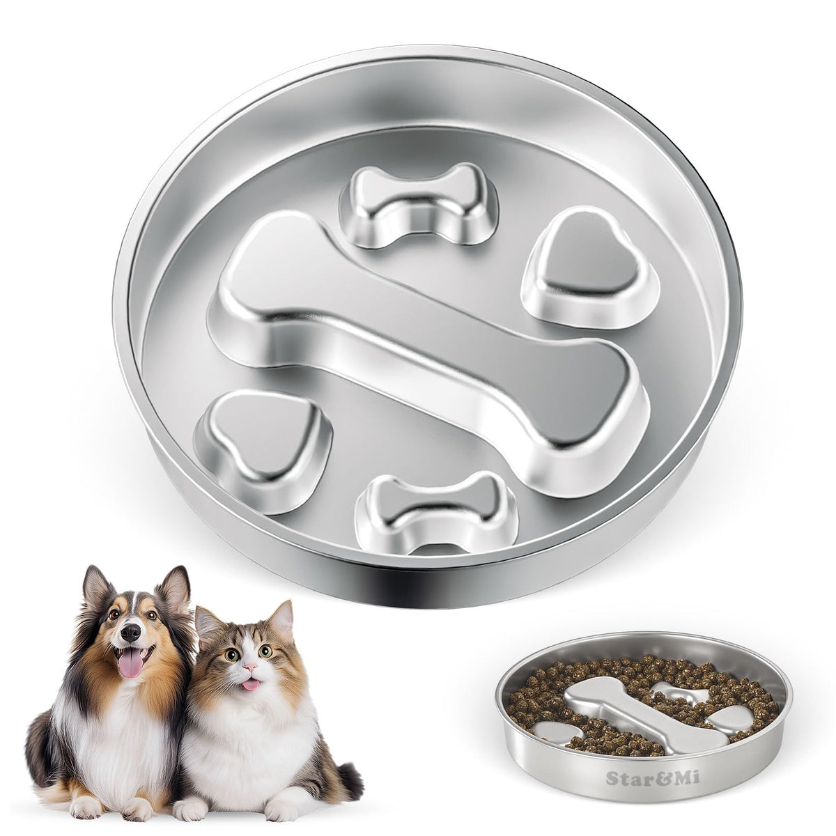 Stainless Steel Slow Feeder Dog Bowls – Non-Slip Metal Dog Bowl for Large & Medium Breeds, Puppy Puzzle Feeder – 2 Cup Capacity for Small to Big Pets – Durable Slow Feed Dog & Cat Food Dish