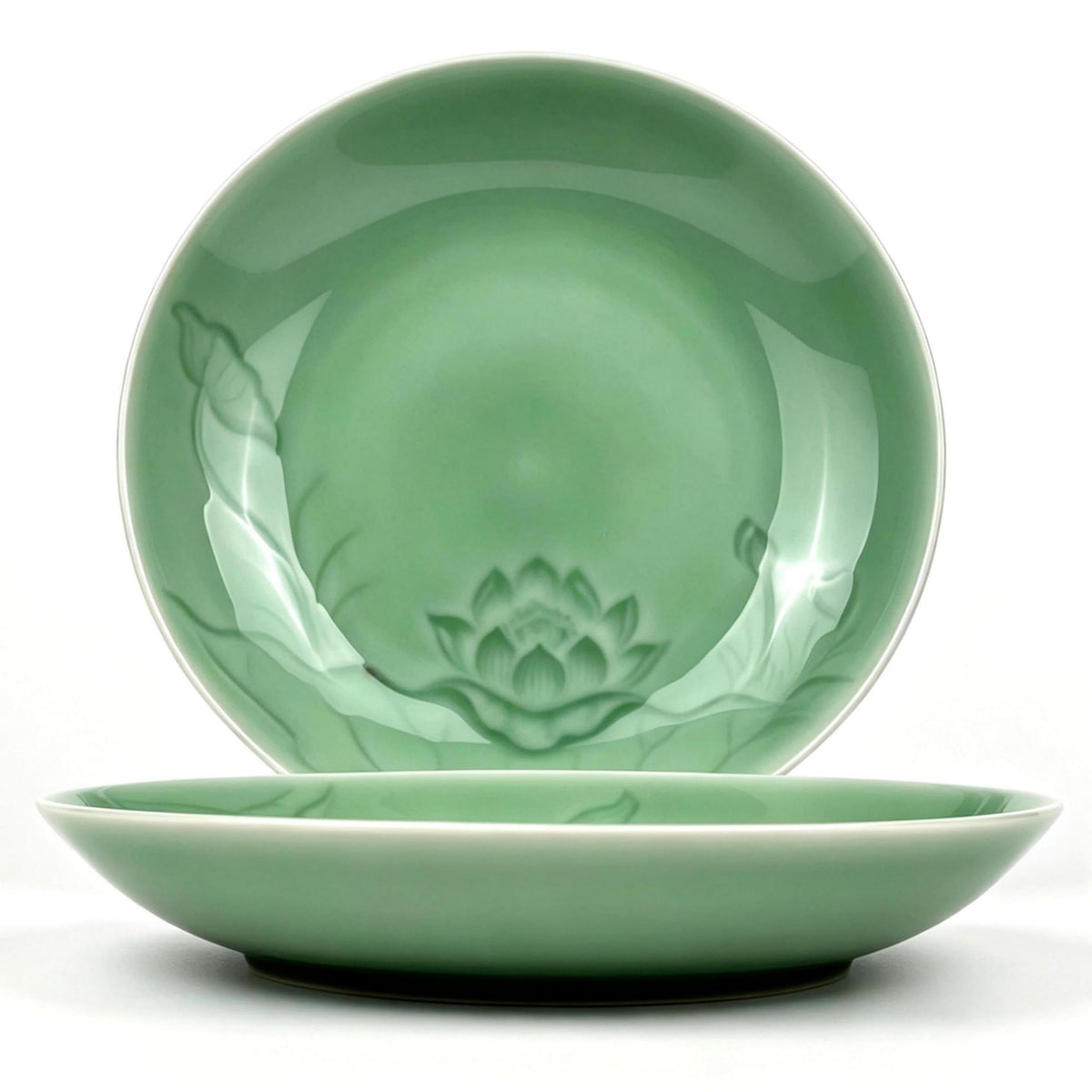 Deep Soup Plates Set of 2, 8.5" Longquan Celadon Ceramic Pasta Bowls