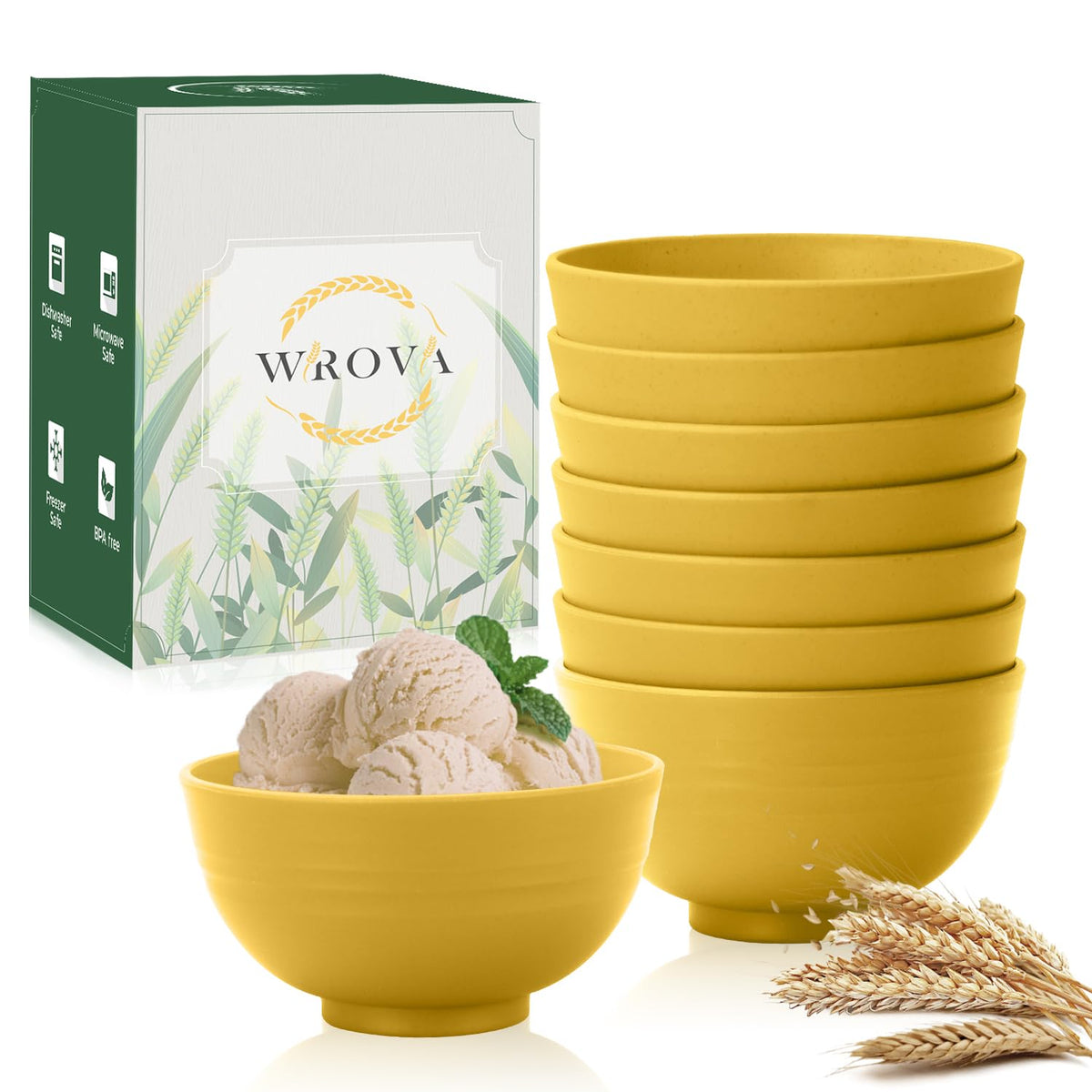Wrova Wheat Straw Bowls Set 60 OZ Unbreakable Large Cereal Bowls Set of 6 Microwave and Dishwasher Safe Bowls Big Bowls for Camping and Picnic BPA Free Soup Bowl for Serving Oatmeal and Salad. Black