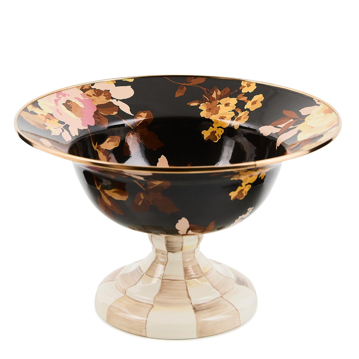MACKENZIE-CHILDS Enamel Compote, Large, Brown-and-White Mocha Check