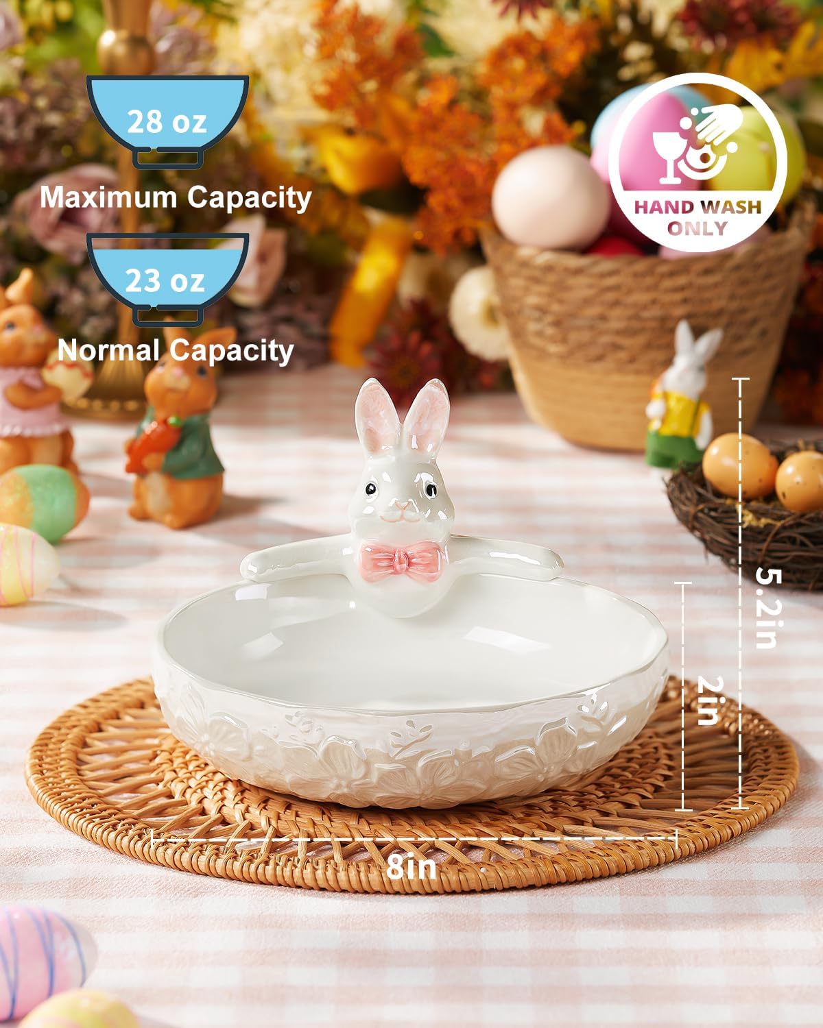 Metahom 8 Inch Easter Candy Bowl, Ceramic Bunny Candy Dish, 28 Oz