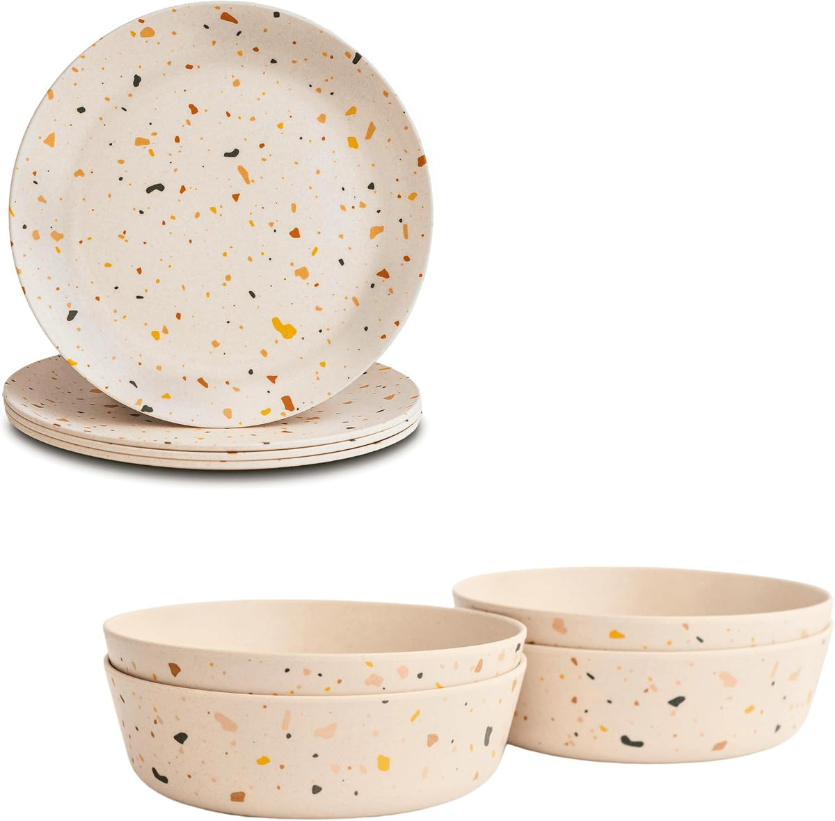 Nook Theory Bamboo Dinnerware Set for Kids – 18 Oz Bowls and Plates Combo for Everyday Meals (Celebration 8")