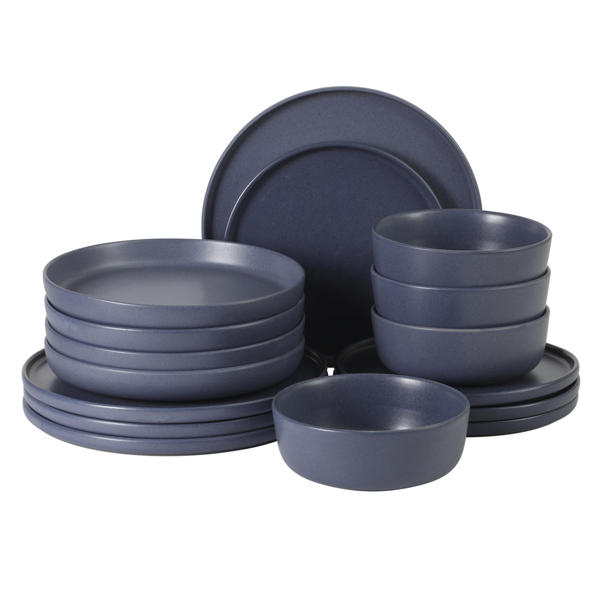 Gibson Elite Tribeca Loft 16-Piece Dinnerware Set – Matte Black and Blue Reactive Glaze Stoneware, Double Bowl Round Plates and Bowls – Modern Rustic Dinnerware for 4, Dishwasher & Microwave Safe