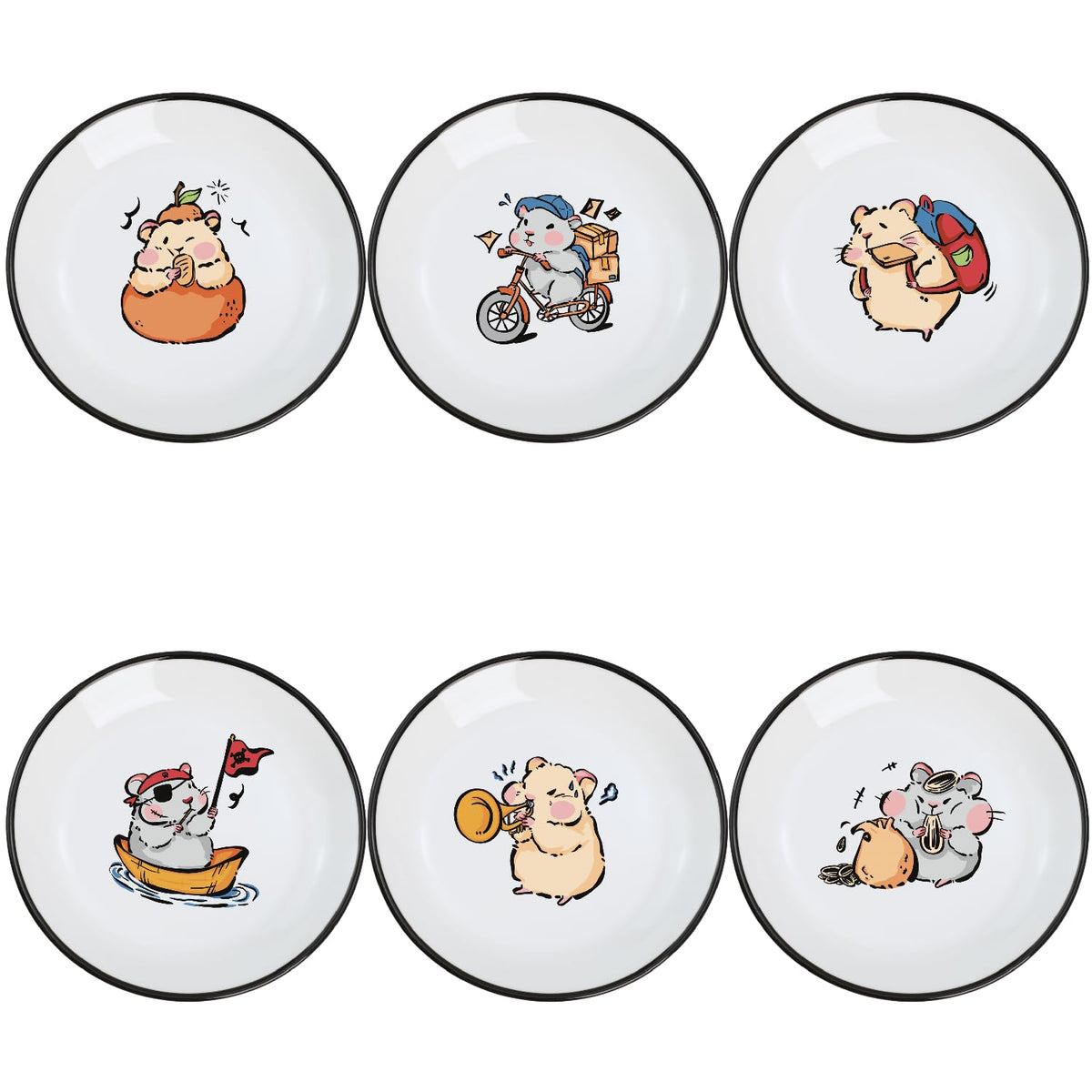SOCOSY Super Cute Cartoon Animal Ceramic Sauce Dishes, Seasoning Dishes, Little Cat Dog Bird Feeding Bowls, Sushi Soy Dipping Bowls, Appetizer Plates, Dessert Plates, Set of 6-Cats-5 Inch