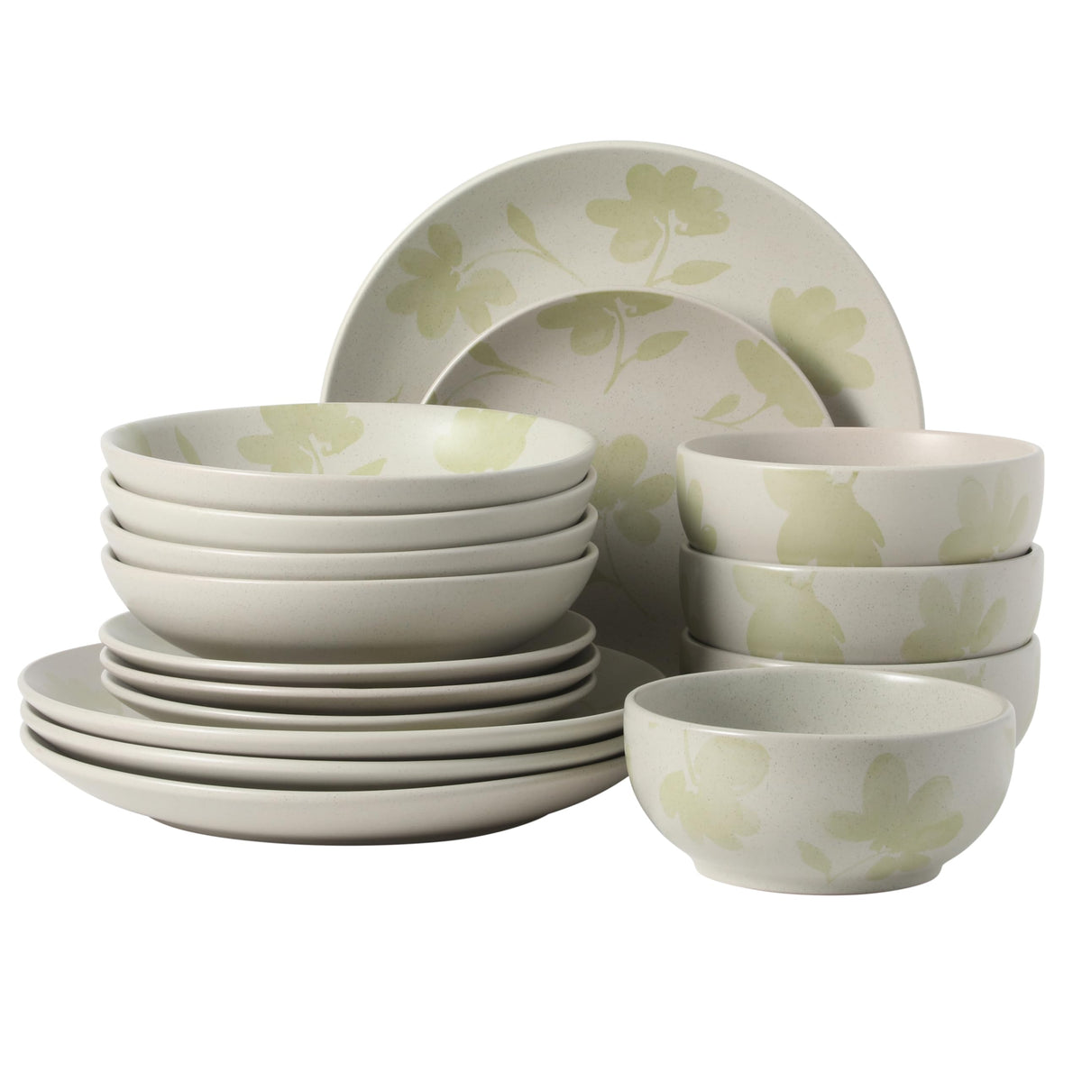Gibson Home Cloudlight 12 Piece Plates and Bowls Dishes Brown and White - Decorated Porcelain Ceramic Dinnerware Set - Service for 4