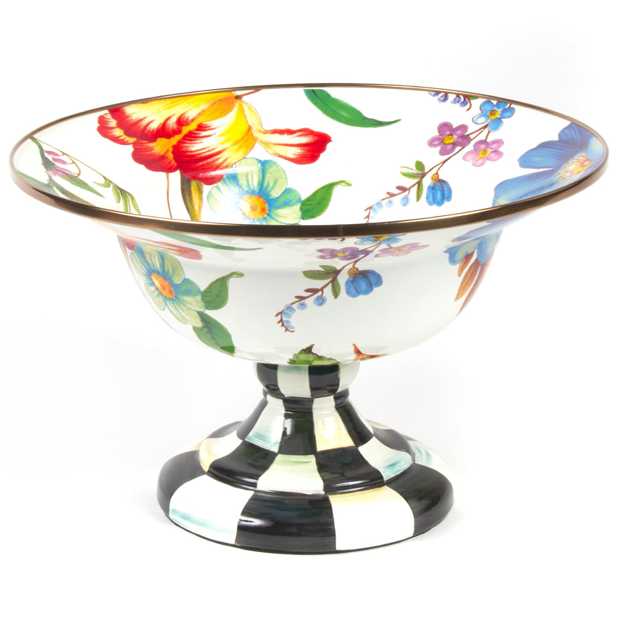 MACKENZIE-CHILDS Enamel Compote, Large, Brown-and-White Mocha Check