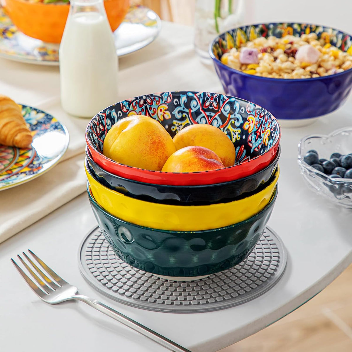 vancasso 26 Oz Ceramic Cereal Bowls Set of 6, Bohemian Soup Salad Bowls