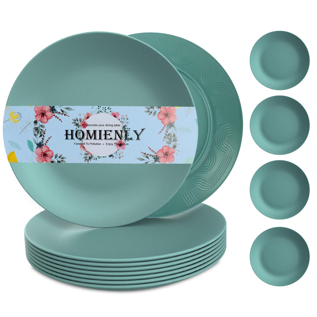 Homienly Wheat Straw Plates Unbreakable Flat Salad Plates Set of 8 Reusable Dinner Plate for Kitchen, Camping, RV, Microwave and Dishwasher Safe Plate Heavy Duty Paper Plates Alternative (Multi, 9in)