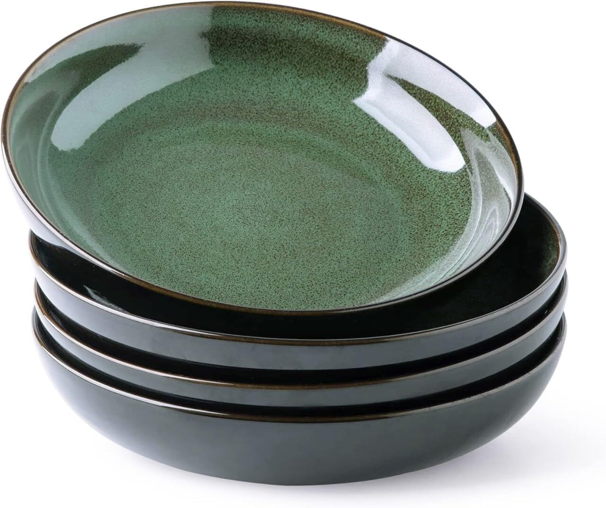 LERATIO 9.0" Ceramic Pasta Bowls Set of 4,38oz Large Stoneware Bowls Set