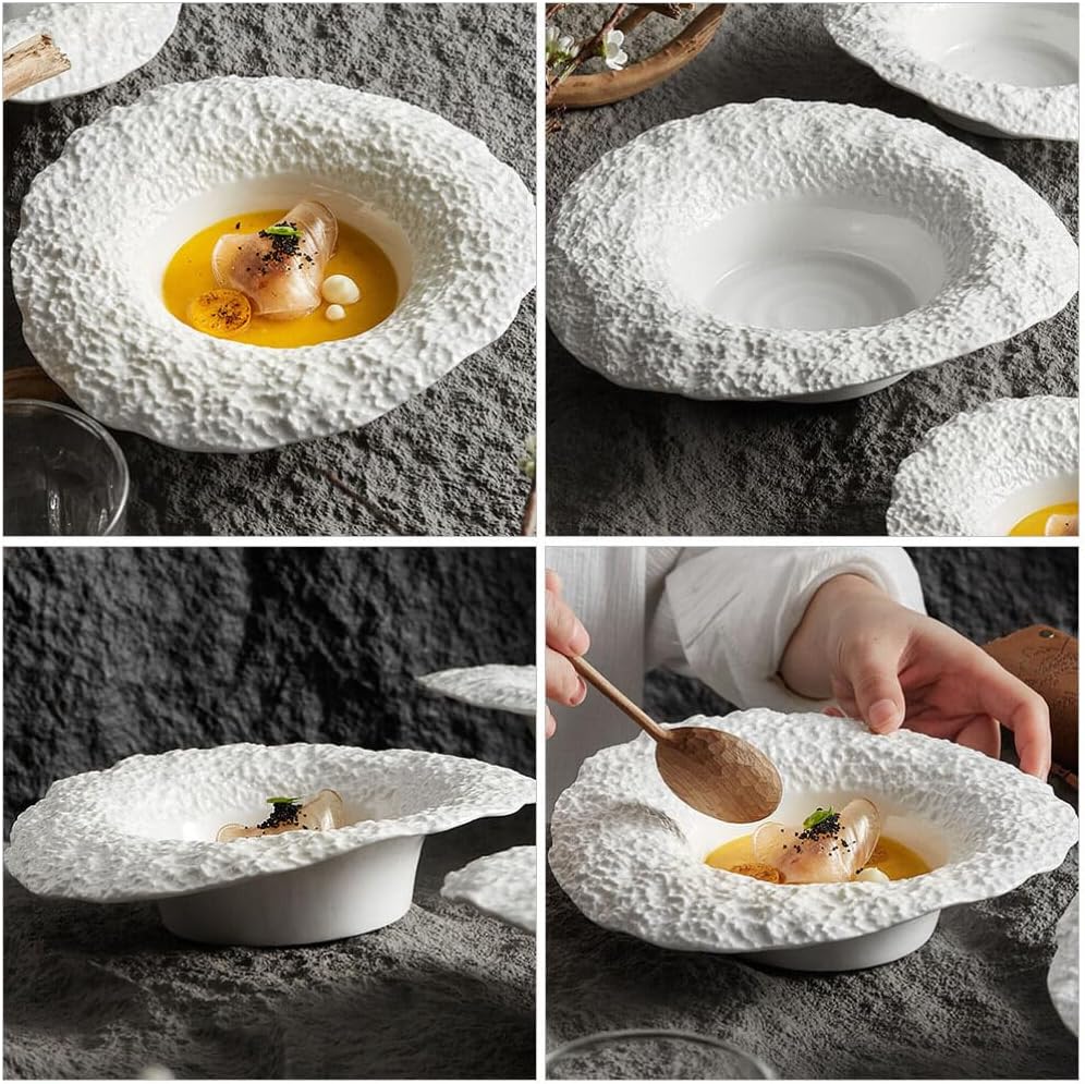 Cabilock Ceramic Pasta Plate with Rock Pattern, Deep Serving Dish for Meals
