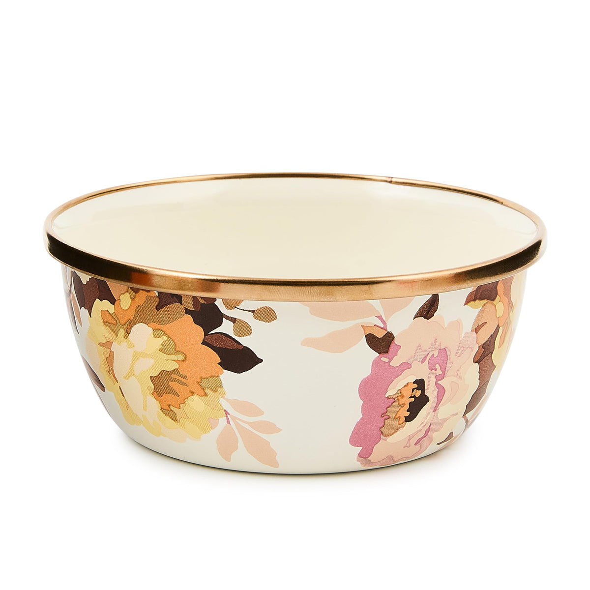 MACKENZIE-CHILDS Enamel Pinch Bowl, Small Bowl for Cooking Ingredients, 1.5-Cup Capacity, Wild Rose Slate