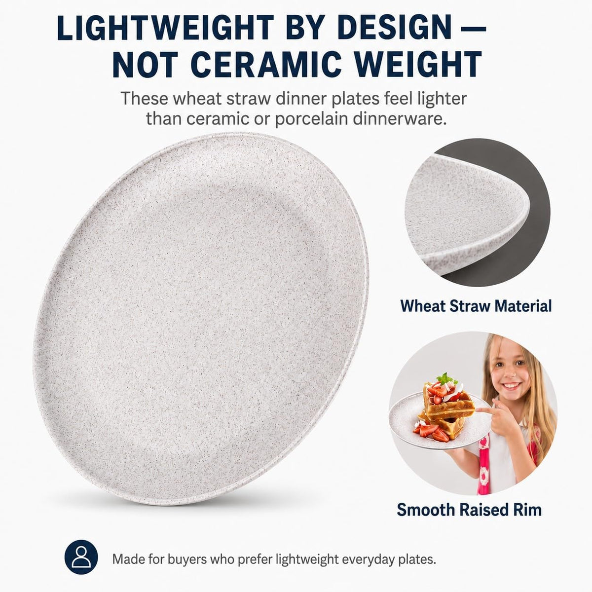 MISS BIG Wheat Straw Plates Set of 4, 10 Inch White Dinner Plates, BPA Free