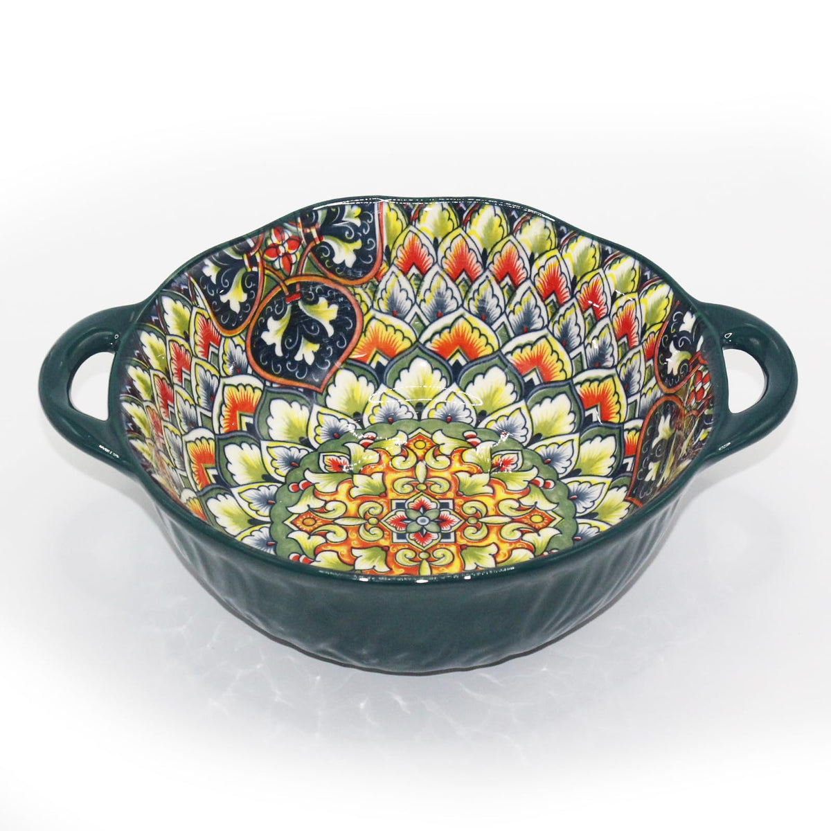 Bohemia Large Bowls with Handle, 40 oz Ceramic Soup Bowl for Salad, Pasta, Cereal,Fruit, Udon, Microwave & Dishwasher Safe (Orange)