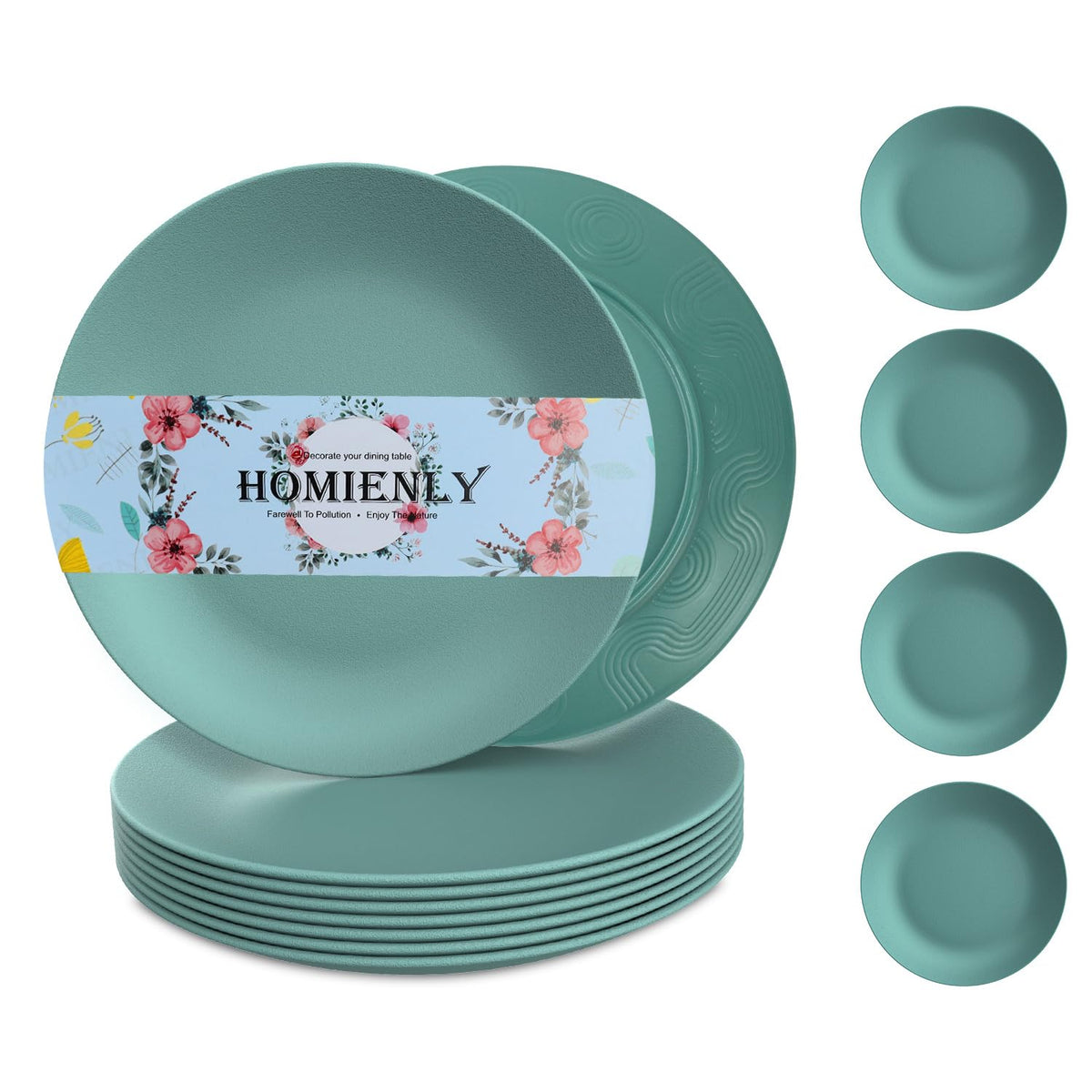 Homienly Wheat Straw Plates Unbreakable Flat Salad Plates Set of 8 Reusable Dinner Plate for Kitchen, Camping, RV, Microwave and Dishwasher Safe Plate Heavy Duty Paper Plates Alternative (Multi, 9in)