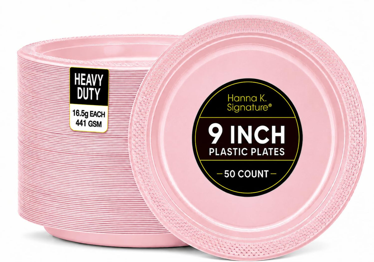 Silver Solid Color Premium Heavy Weight Plastic Dinner Plate (9") 50 Count - Premium Plastic, Elegant & Durable, Perfect for Events