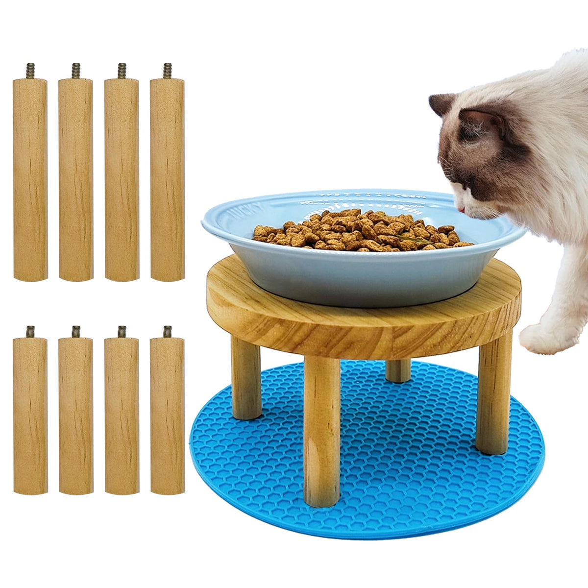 Elevated Cat Bowls Raised Ceramic Cat Dishes Adjustable Height Stand Whisker Fatigue Friendly Food Plates Feeding Station for Kittens Puppies Dog(Pink)
