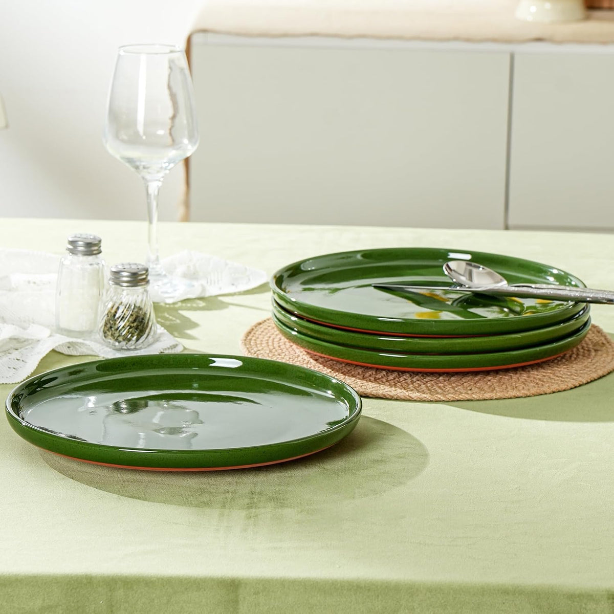 Ceramic Dinner Plates, 10.25 Inch, Set for 4, Elegant Green