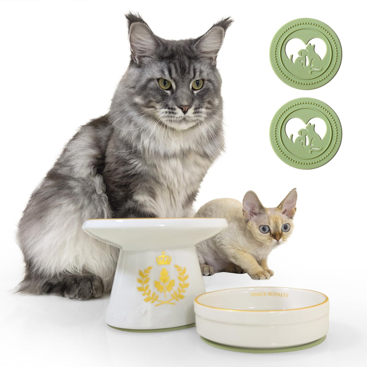 Cinf Ceramic Set of 2 Pet Raised Footed & Snack Bowl with Funny Christmas Design and Non-Slip Silicone Pads