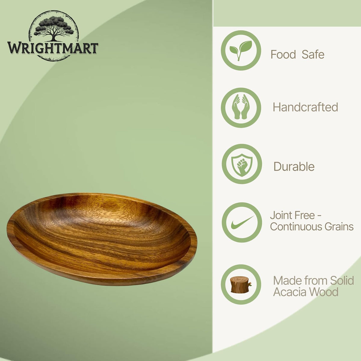 Acacia Wood Oval Shallow Bowls, Set of 2, Salad, Fruit, Bread & Snack Bowls