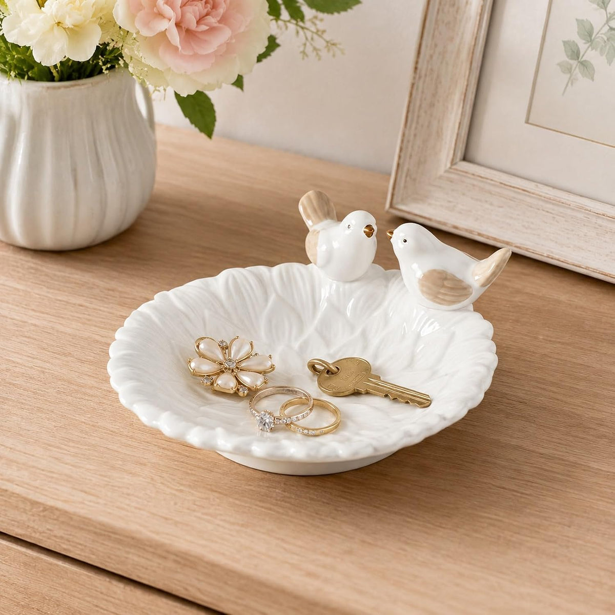 LUOZZY 2pcs Ceramic Bird Trinket Tray Jewelry Holder A1+A4