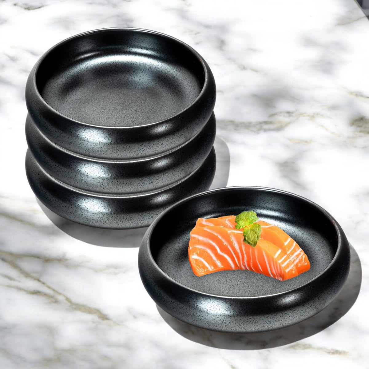 Urban Tokyo Japanese Living Zen Style Porcelain Shallow Dish Reactive Glazed Sashimi Korean Banchan Appetizer Snack Dish Set of 4 Restaurant Tableware (Flower Snow (Yuki No Hana))