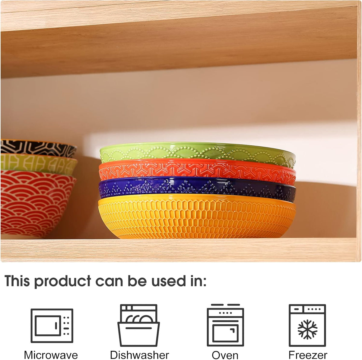 Metahom 8.75" Ceramic Pasta Bowls Set of 4, Colorful Salad Bowls, 40 Oz