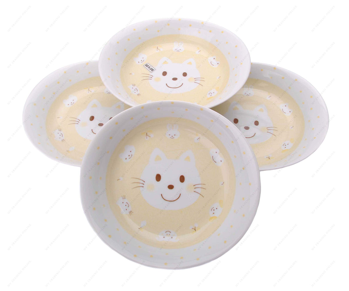 M.V. Trading MV0314A1PK Japanese Oval Deep Soup Dish with Bunny Design, 7¾ x 7-Inch, Pink, Sold as 4 Plates