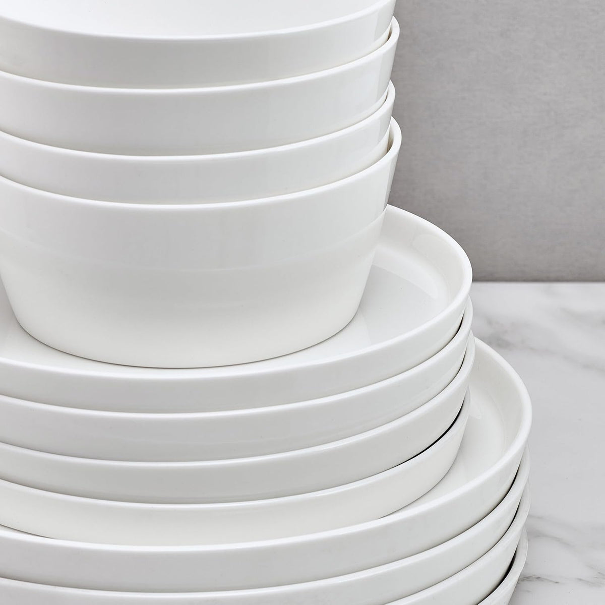 Mikasa Rylee High Rim 12 Piece Bone China Durable Chip Resistant Lightweight Dinnerware Set, Service for 4, White