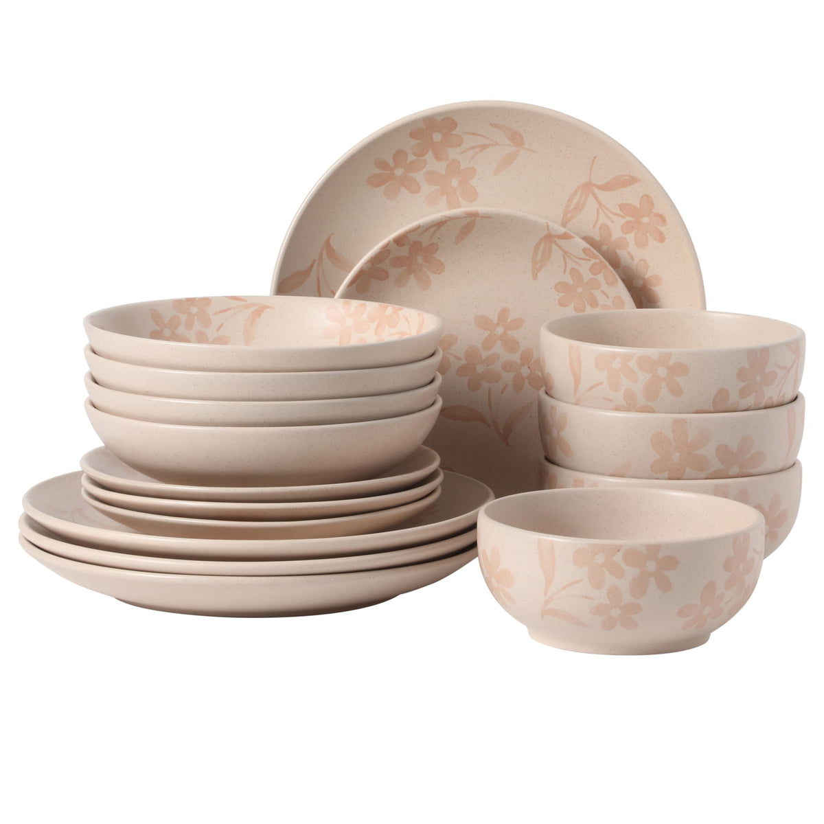 Gibson Home Cloudlight 12 Piece Plates and Bowls Dishes Brown and White - Decorated Porcelain Ceramic Dinnerware Set - Service for 4