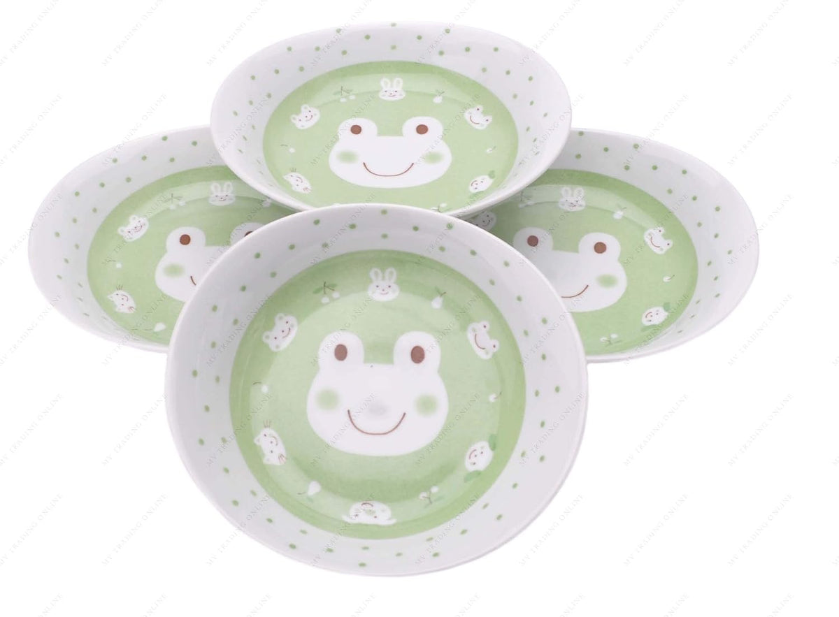 M.V. Trading MV0314A1PK Japanese Oval Deep Soup Dish with Bunny Design, 7¾ x 7-Inch, Pink, Sold as 4 Plates